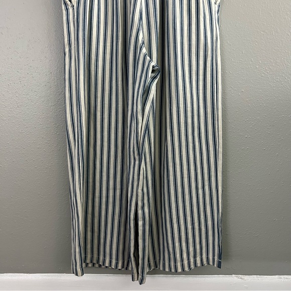 Madewell Coastal White Blue Striped Cold-Shoulder Wide Leg Jumpsuit Size S Linen - Picture 9 of 11